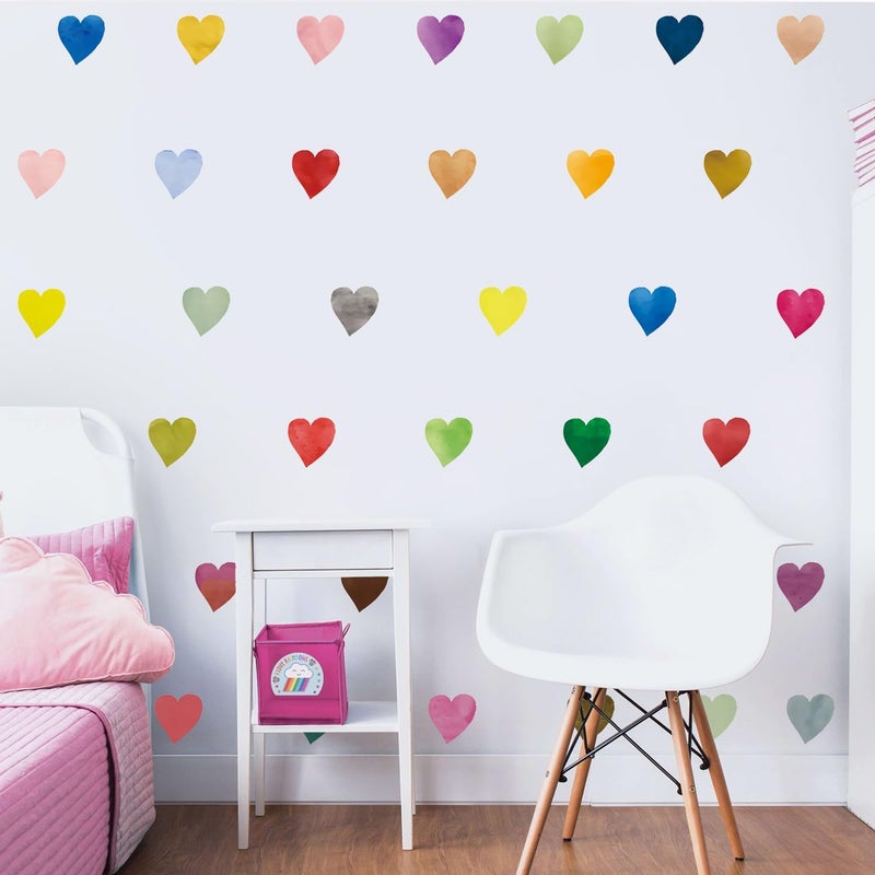 Kasubeso Colorful Heart Wall Stickers,Watercolor Heart Wall Decals for Kids Bedroom Wallpapper Nursery Living Room Classroom Wall Décor - Image 4
